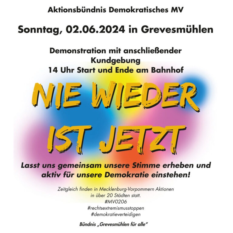 Am 2. Juni Demo für die Demokratie in Grevesmühlen