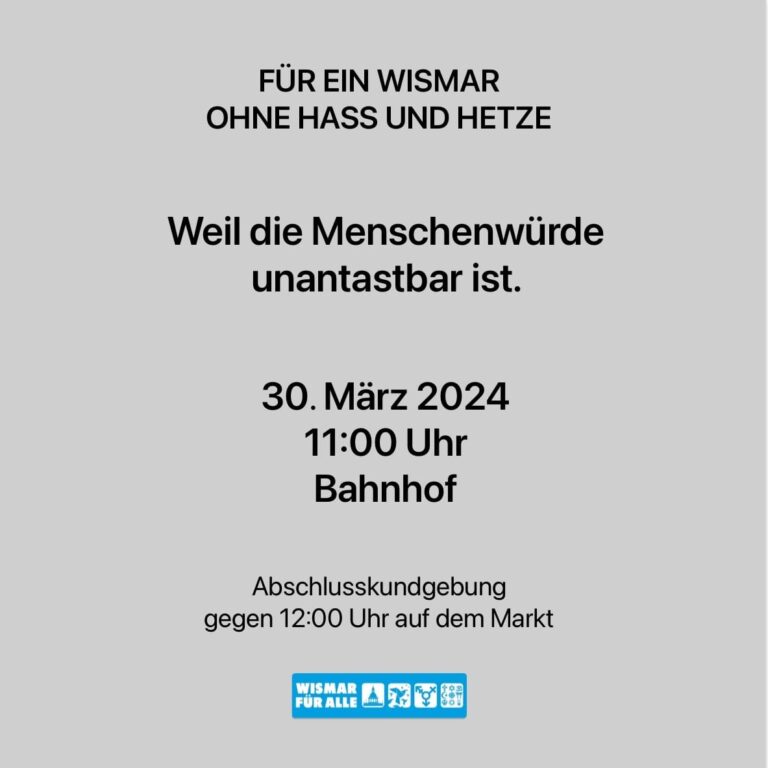 Demo: Für ein Wismar ohne Hass und Hetze