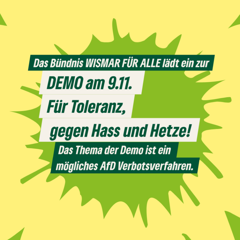 Demo am 9.11. in Wismar – für Toleranz und Vielfalt – Gegen Hass und Hetze!